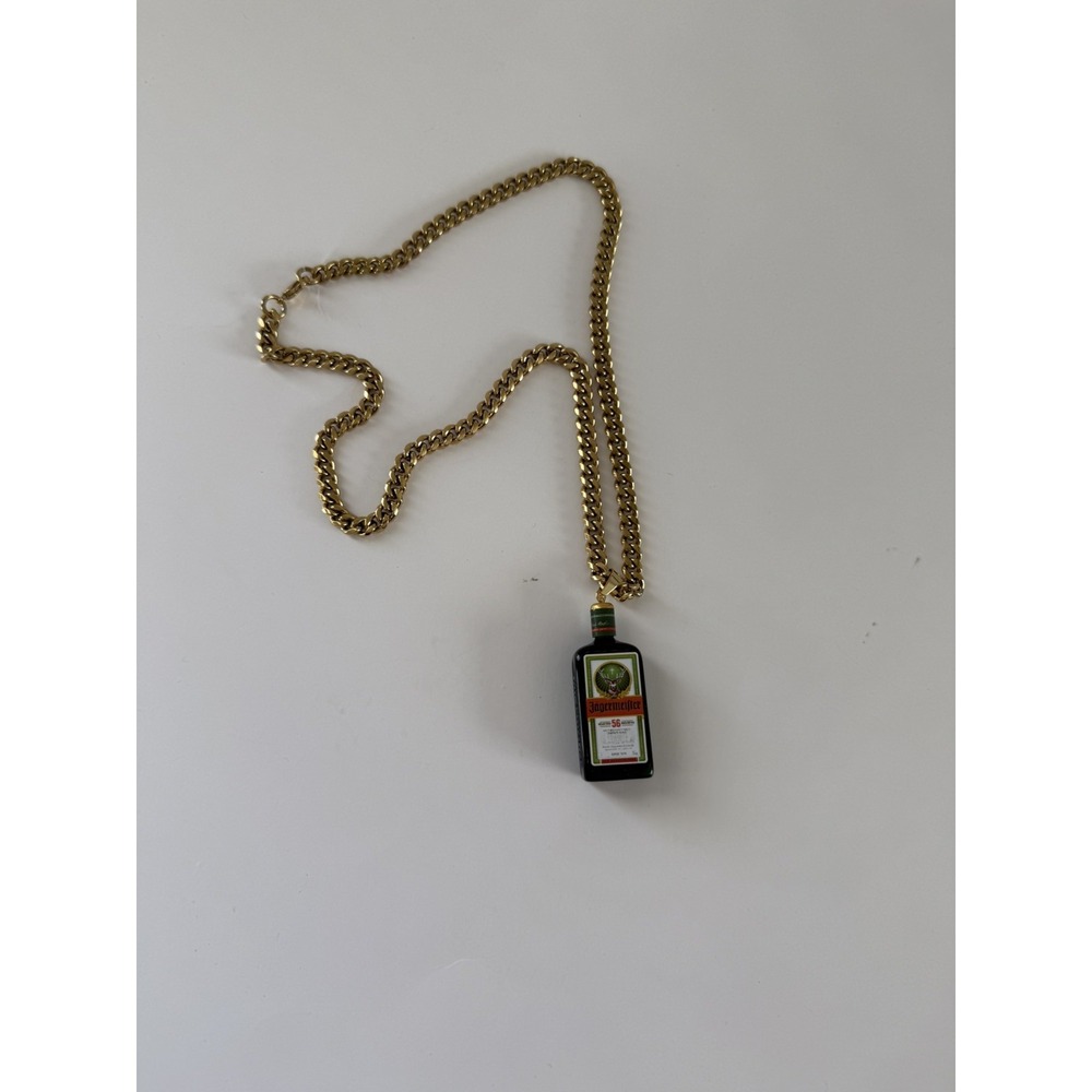 Jagermeister Womens Mens Mini Bottle Pendant Gold Curb Chain Necklace OS NEW